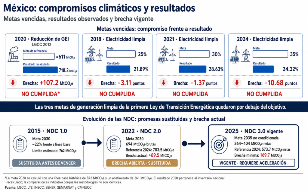 Brecha entre las emisiones de GEI de México en 2024 y las metas climáticas de 2035.
